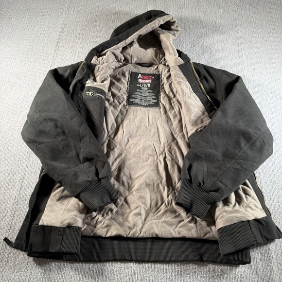 Rocky Workwear Jacket Mens Large Duck Canvas Lined Hooded Thinsulate Black - Picture 4 of 6